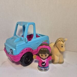Fisher-Price Little People Barbie Pick-Up Truck Teal Pink Vehicle & Figures